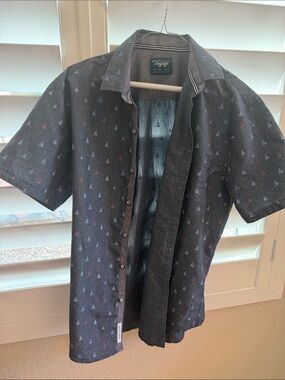 Voyager Short-Sleeve Navy Sailboat Button-Down Shirt